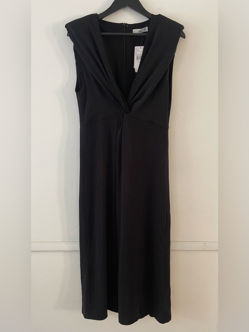 MNG Mango Front Twist Shoulder Pad Midi Dress Size 8